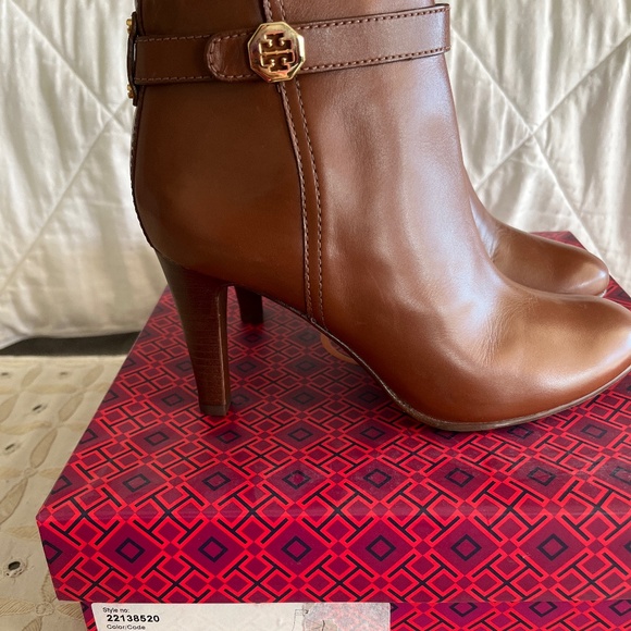 Tory Burch Brita 85mm Heel Bootie in almond color